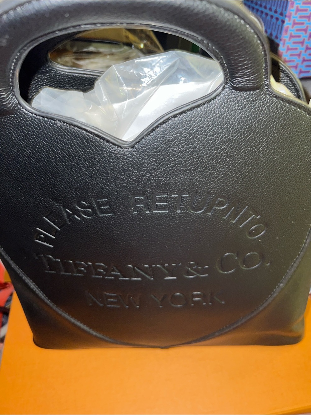 Black Embossed Leather Top-Handle Bag